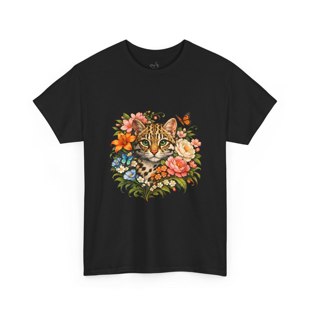 Mini Leopard Floral Cat T-Shirt — Cute Floral Graphic Tee for Cat Lovers