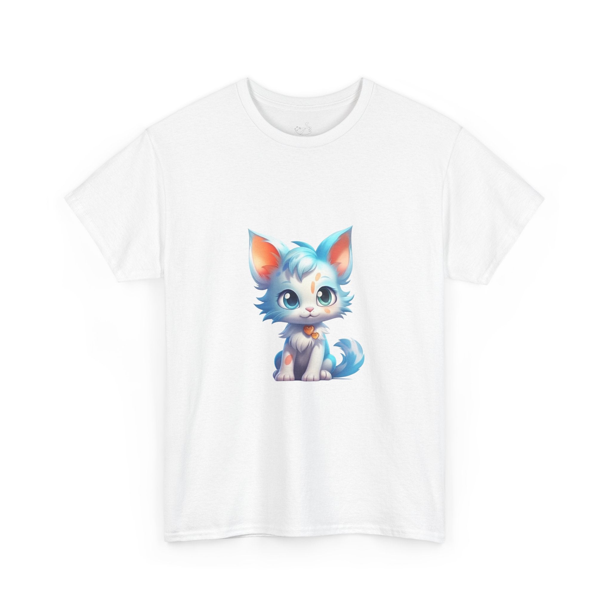 Cute Blue & White Fluffy Cat T-Shirt — Big-Eyed Cat Graphic Tee