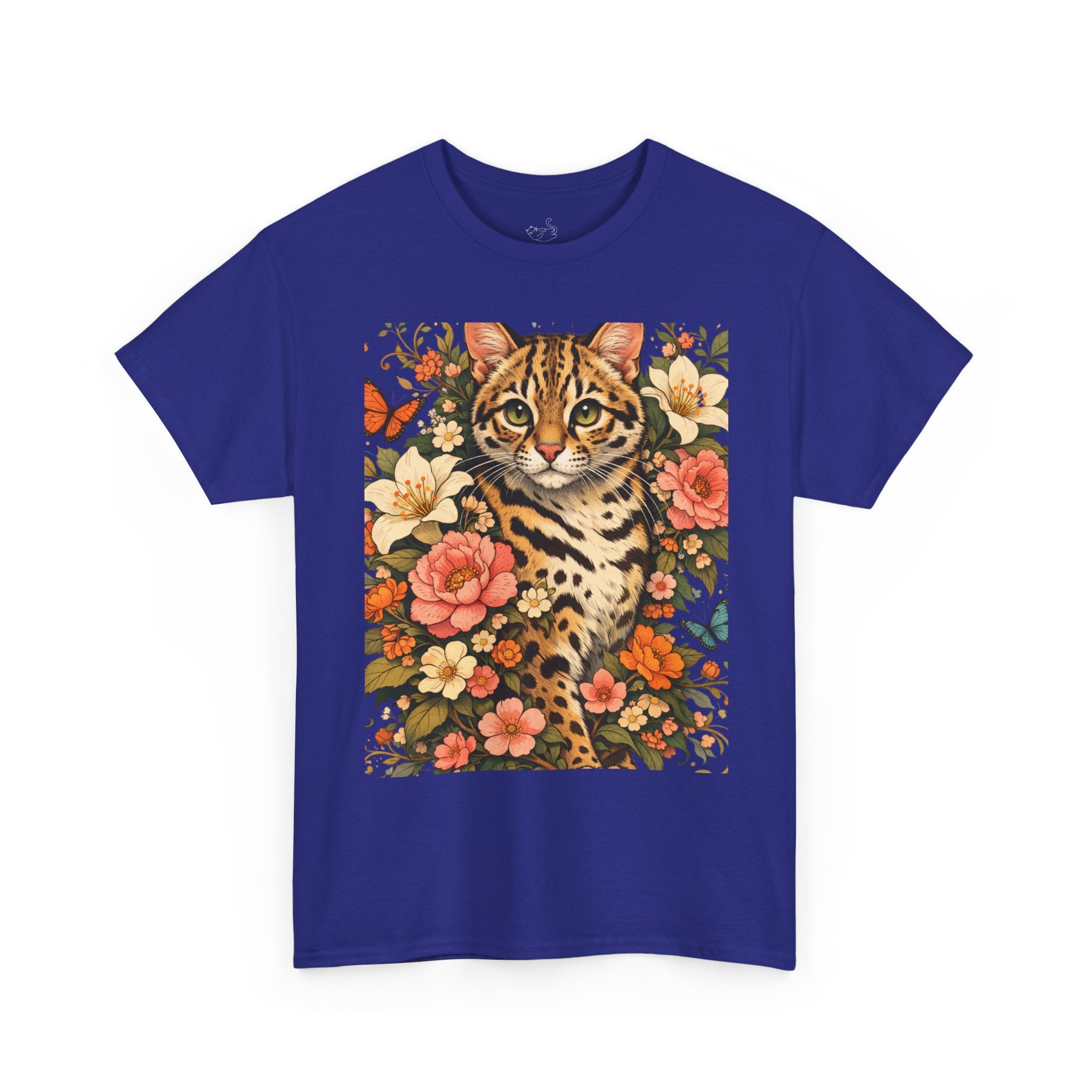 Mini Leopard Floral Cat T-Shirt — Cute Vibrant Graphic Tee for Cat Lovers