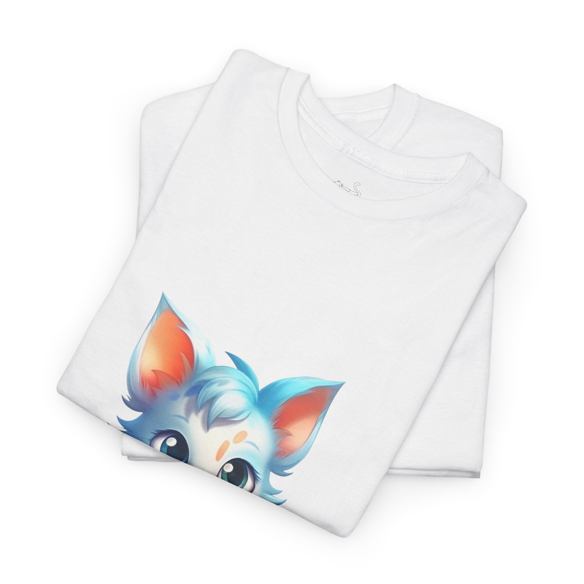 Cute Blue & White Fluffy Cat T-Shirt — Big-Eyed Cat Graphic Tee