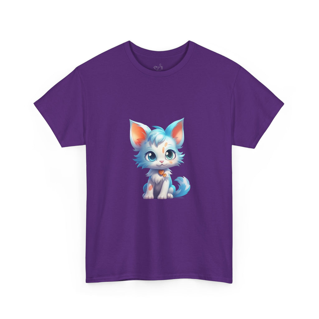 Cute Blue & White Fluffy Cat T-Shirt — Big-Eyed Cat Graphic Tee