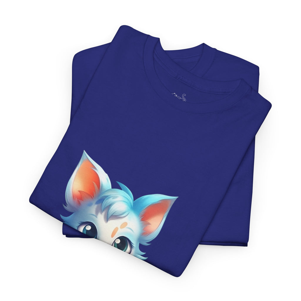Cute Blue & White Fluffy Cat T-Shirt — Big-Eyed Cat Graphic Tee