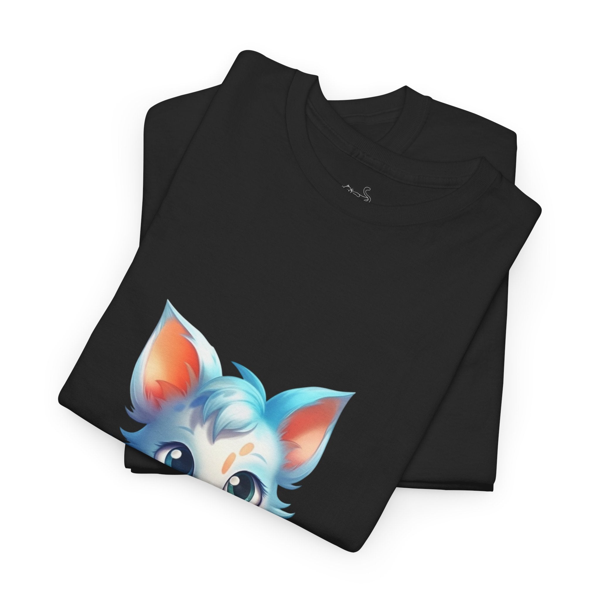 Cute Blue & White Fluffy Cat T-Shirt — Big-Eyed Cat Graphic Tee