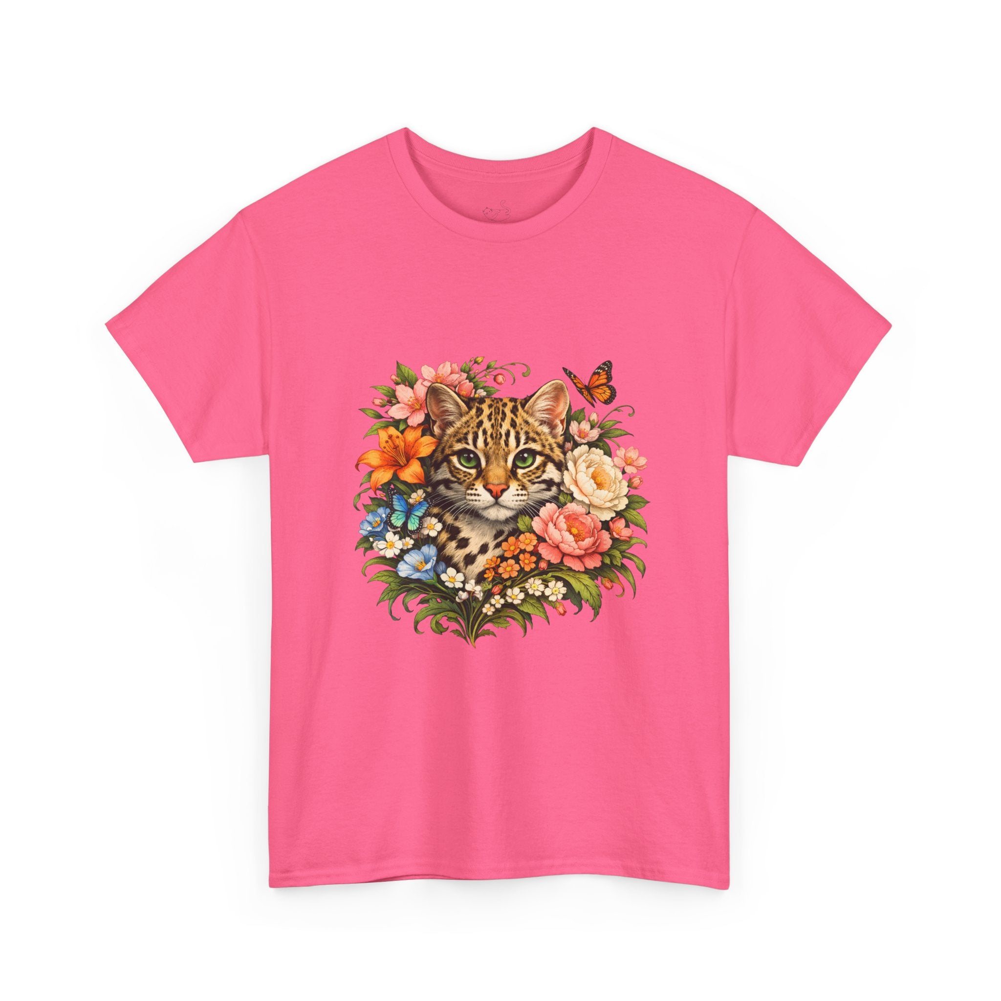 Mini Leopard Floral Cat T-Shirt — Cute Floral Graphic Tee for Cat Lovers