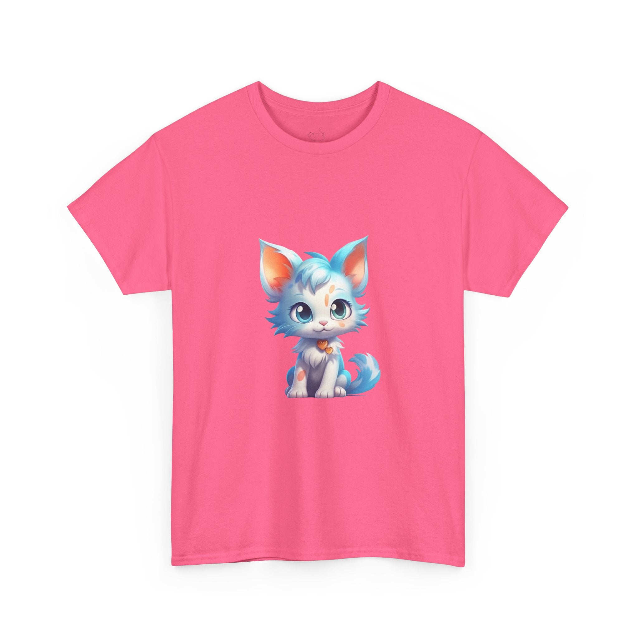 Cute Blue & White Fluffy Cat T-Shirt — Big-Eyed Cat Graphic Tee