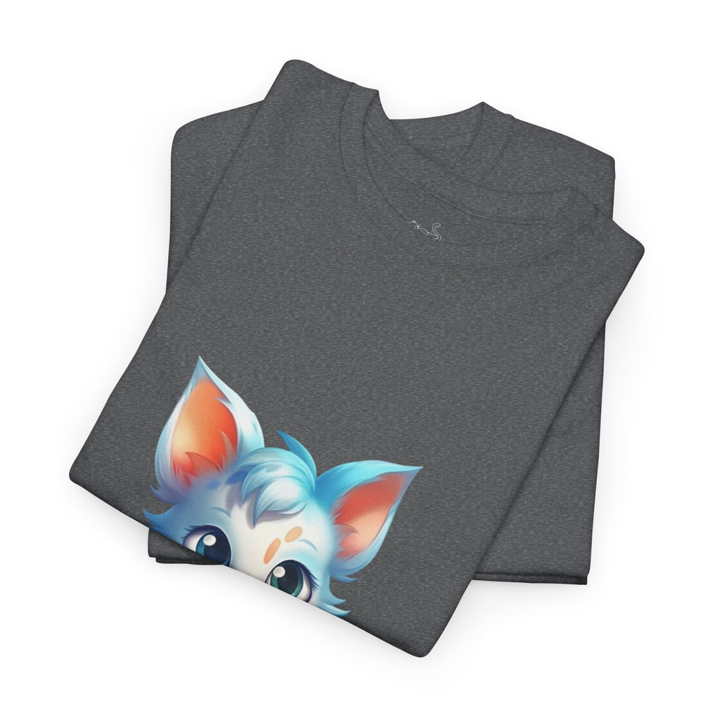 Cute Blue & White Fluffy Cat T-Shirt — Big-Eyed Cat Graphic Tee