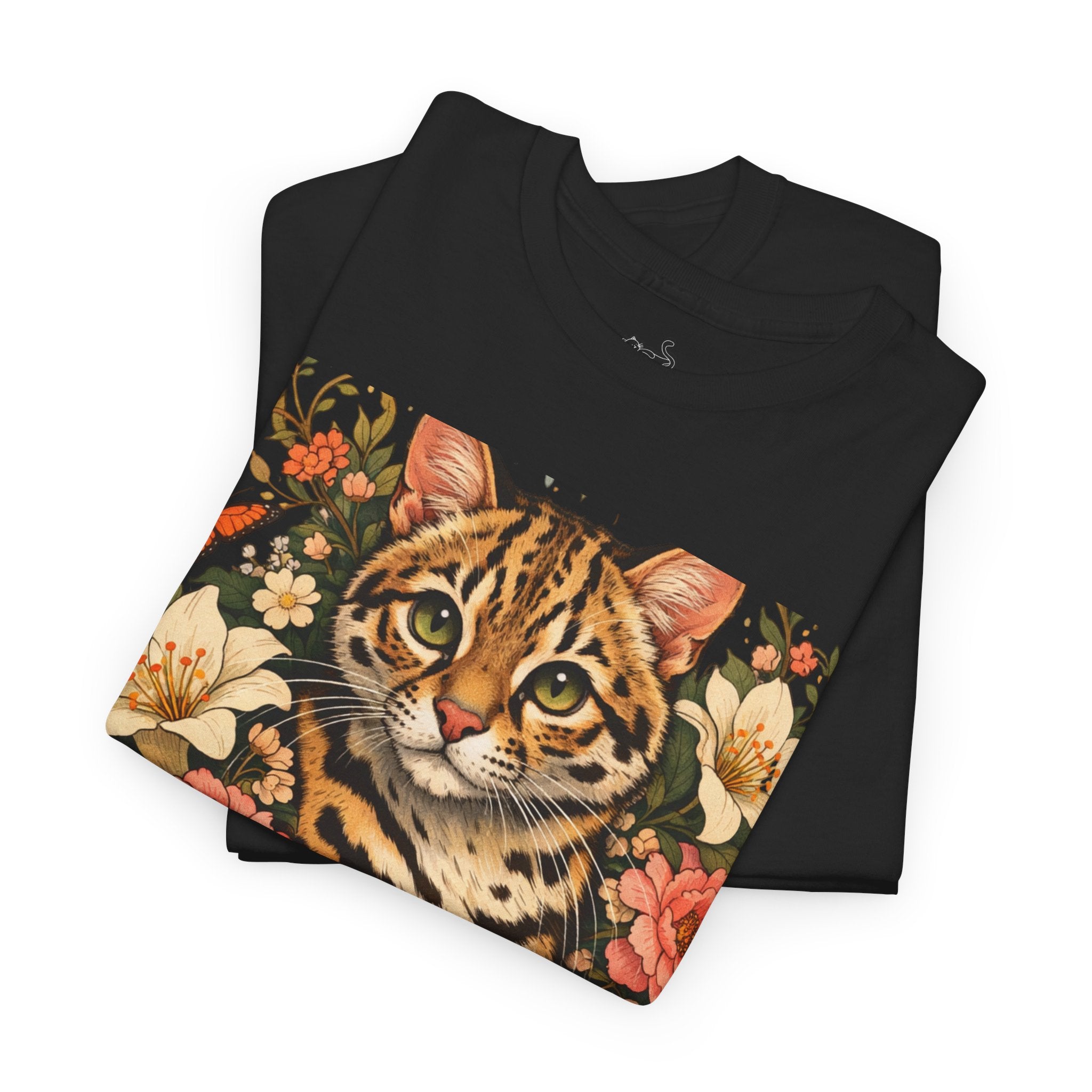 Mini Leopard Floral Cat T-Shirt — Cute Vibrant Graphic Tee for Cat Lovers