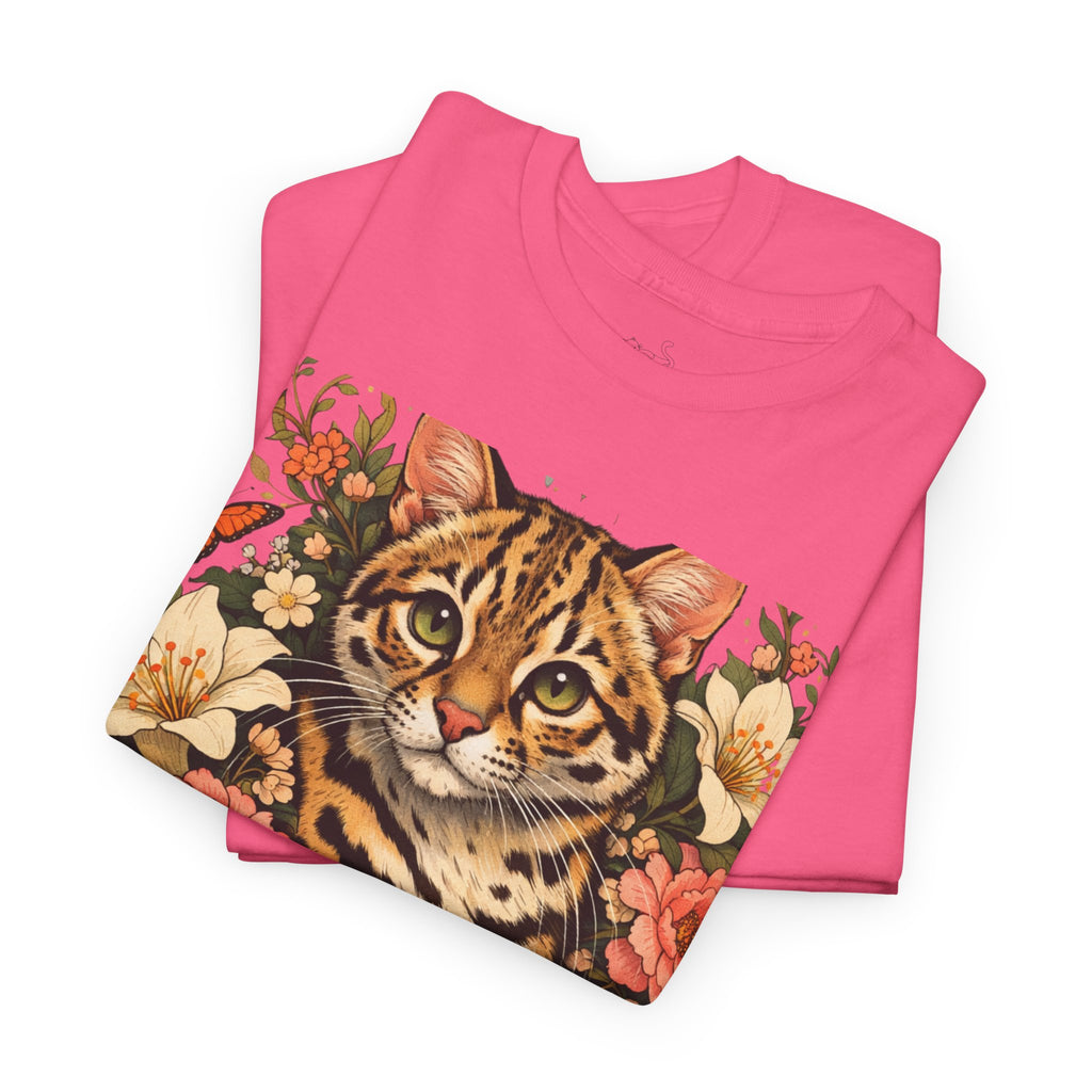 Mini Leopard Floral Cat T-Shirt — Cute Vibrant Graphic Tee for Cat Lovers