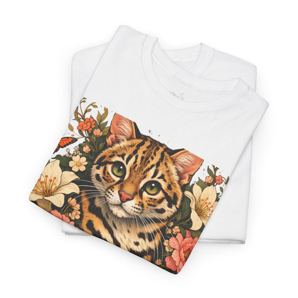 Mini Leopard Floral Cat T-Shirt — Cute Vibrant Graphic Tee for Cat Lovers