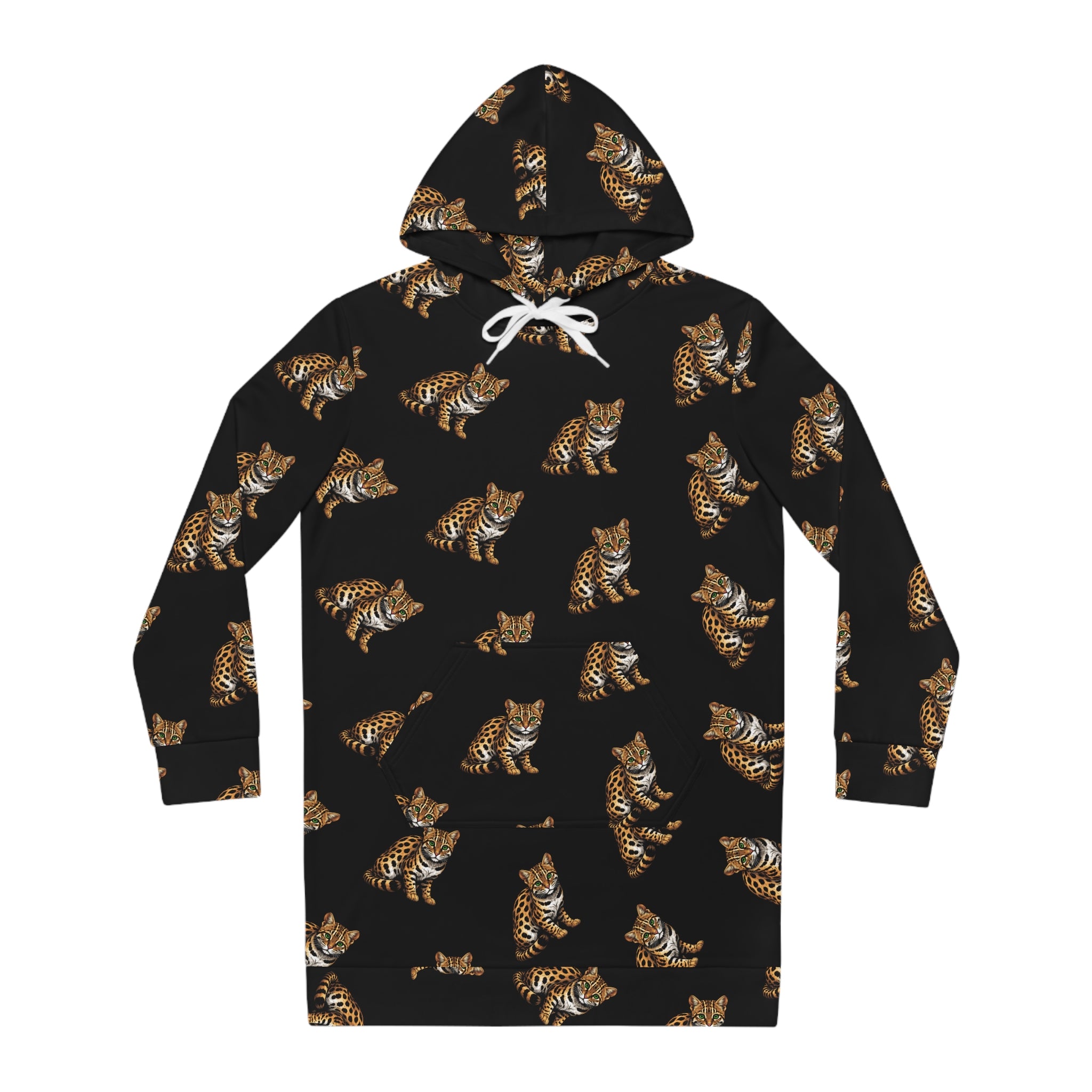 Ocelot Leopard Hoodie Dress — Allover Print Cozy Animal Sweatshirt Dress