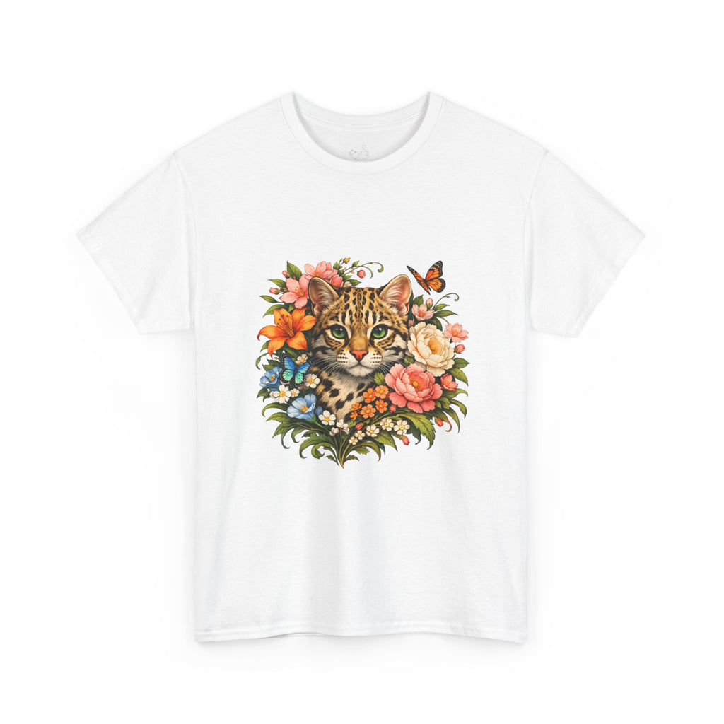 Mini Leopard Floral Cat T-Shirt — Cute Floral Graphic Tee for Cat Lovers
