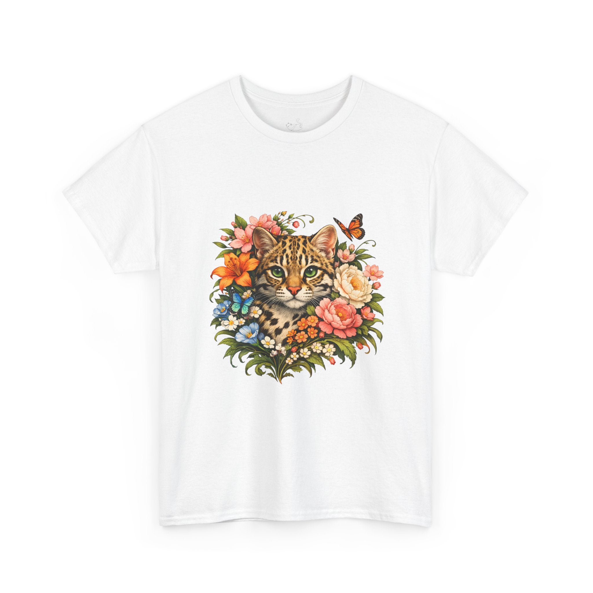 Mini Leopard Floral Cat T-Shirt — Cute Floral Graphic Tee for Cat Lovers