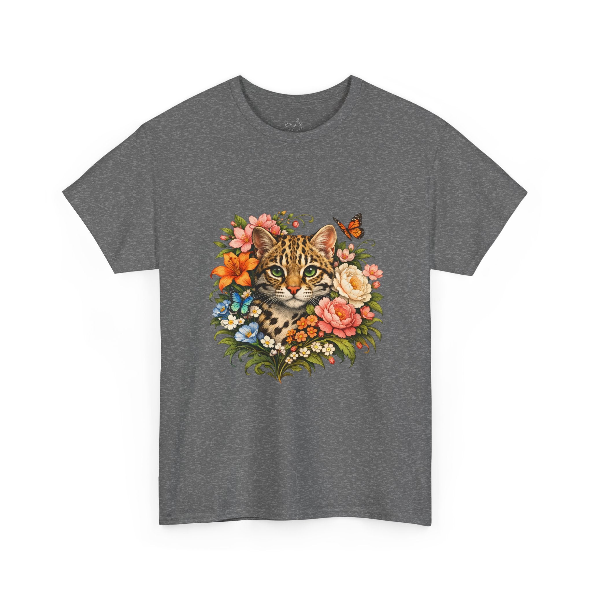 Mini Leopard Floral Cat T-Shirt — Cute Floral Graphic Tee for Cat Lovers