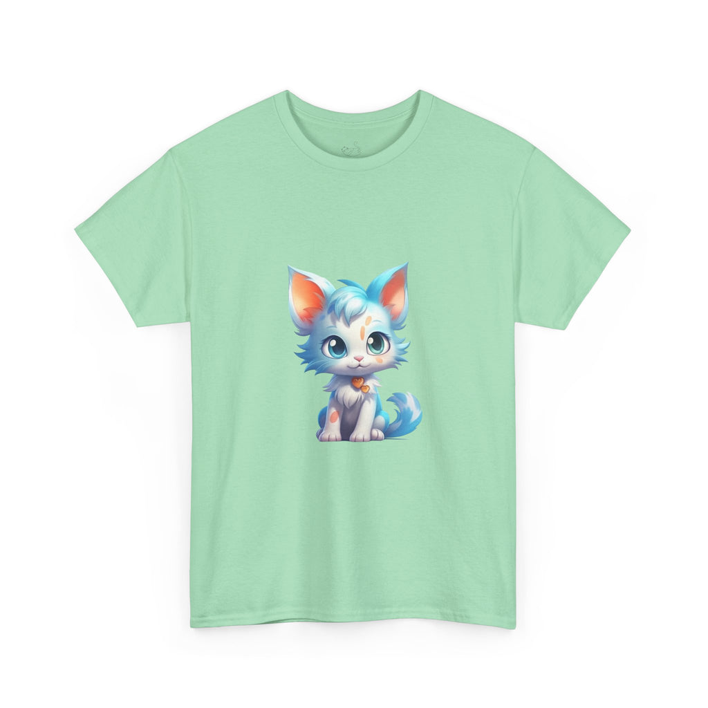 Cute Blue & White Fluffy Cat T-Shirt — Big-Eyed Cat Graphic Tee