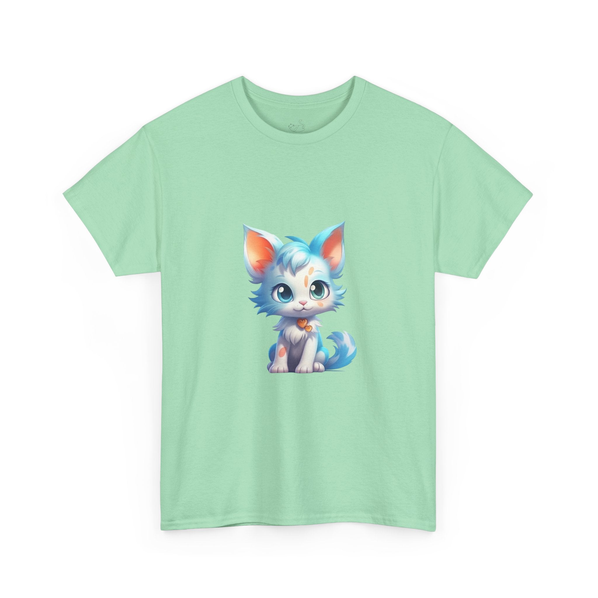 Cute Blue & White Fluffy Cat T-Shirt — Big-Eyed Cat Graphic Tee