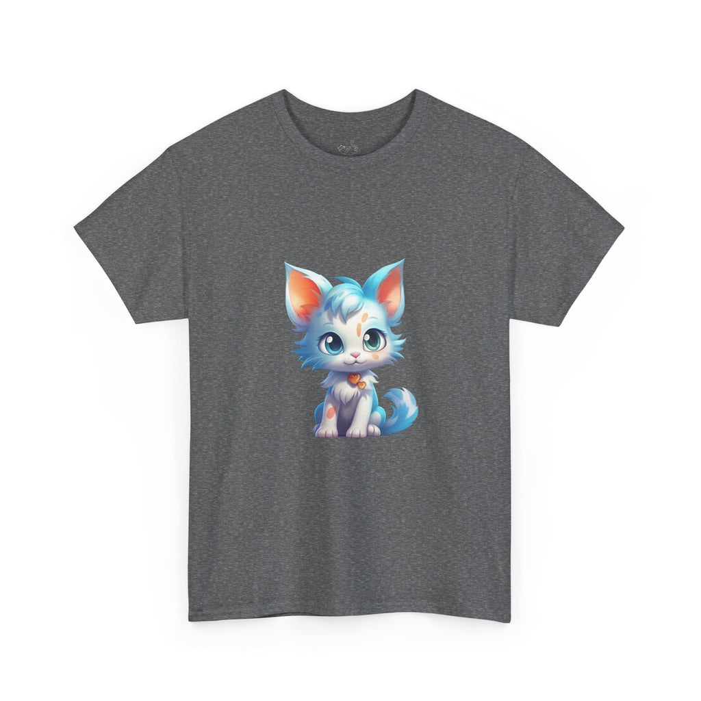 Cute Blue & White Fluffy Cat T-Shirt — Big-Eyed Cat Graphic Tee
