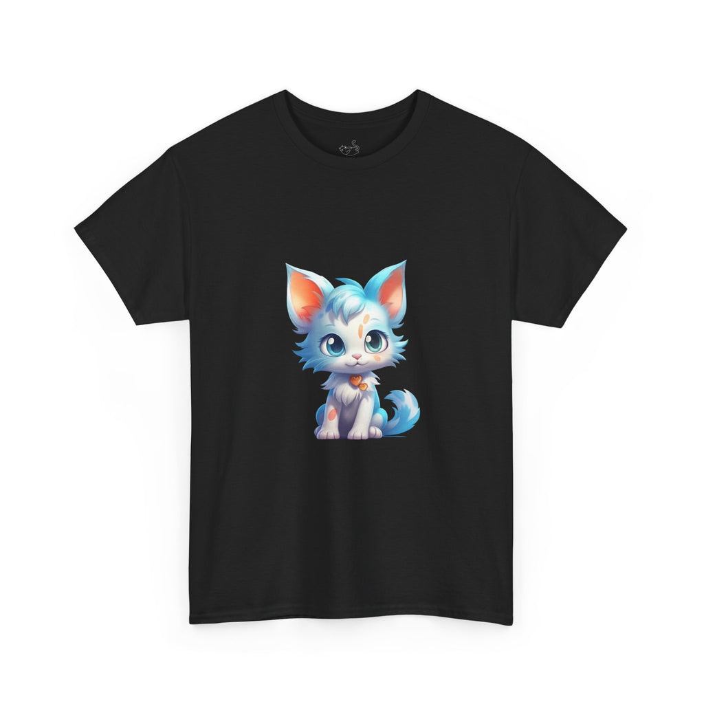 Cute Blue & White Fluffy Cat T-Shirt — Big-Eyed Cat Graphic Tee