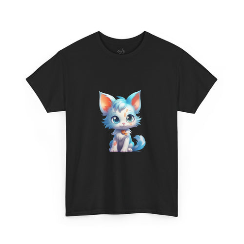 Cute Blue & White Fluffy Cat T-Shirt — Big-Eyed Cat Graphic Tee