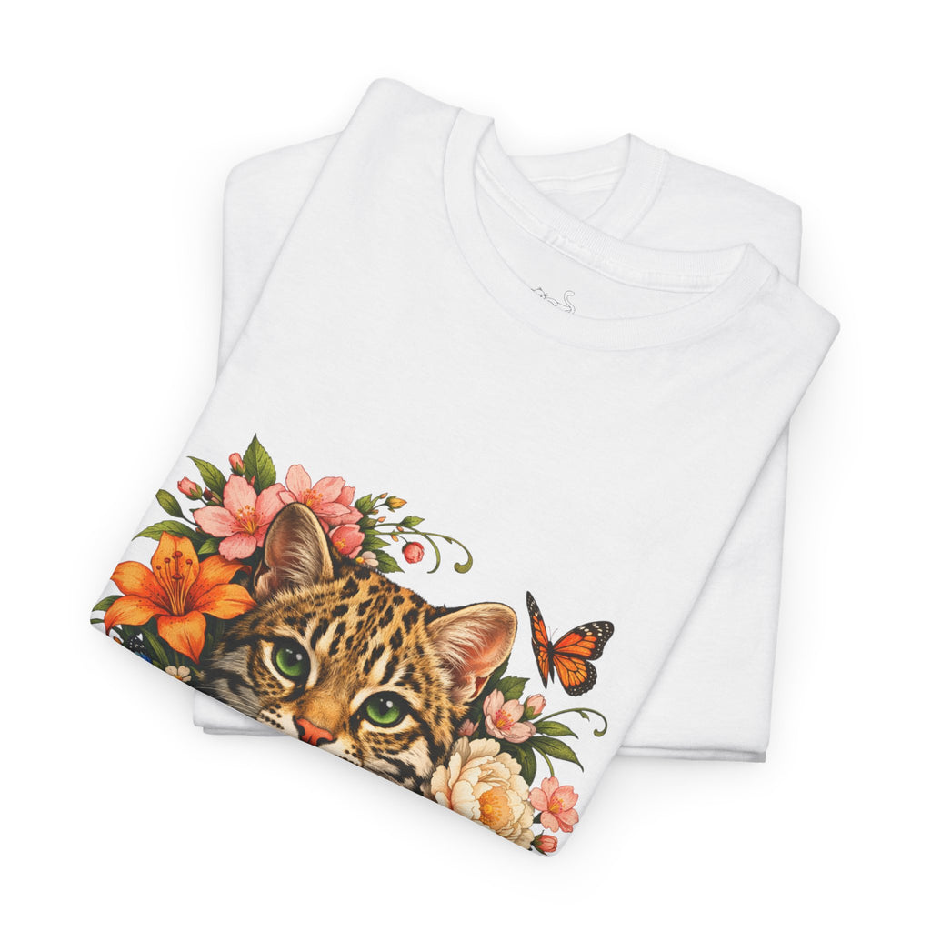 Mini Leopard Floral Cat T-Shirt — Cute Floral Graphic Tee for Cat Lovers