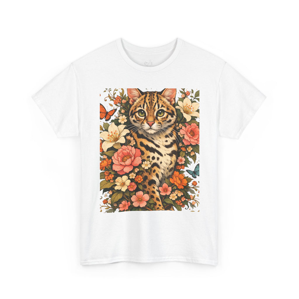 Mini Leopard Floral Cat T-Shirt — Cute Vibrant Graphic Tee for Cat Lovers