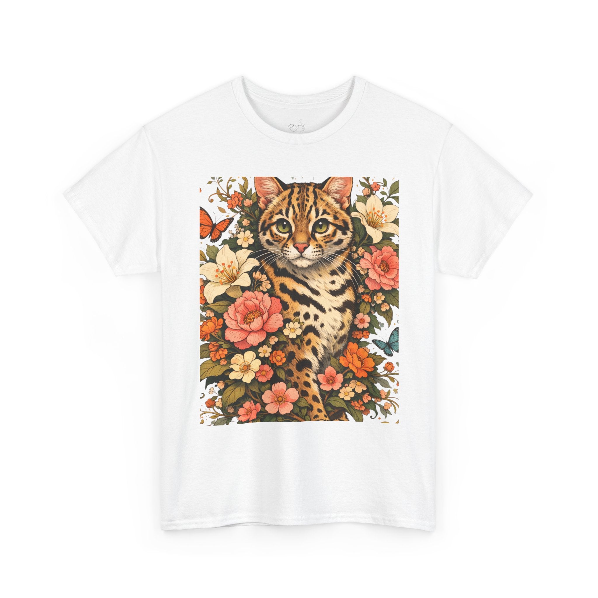 Mini Leopard Floral Cat T-Shirt — Cute Vibrant Graphic Tee for Cat Lovers