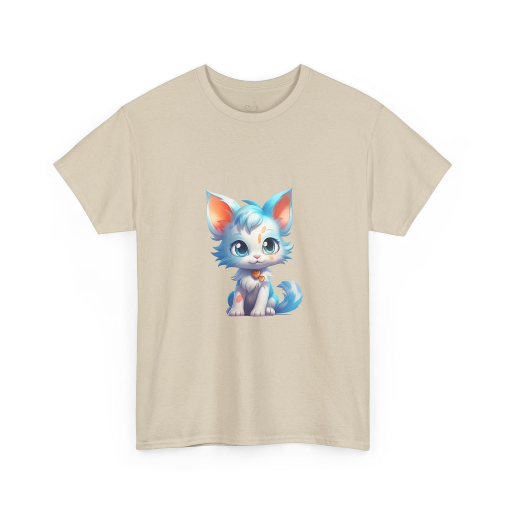 Cute Blue & White Fluffy Cat T-Shirt — Big-Eyed Cat Graphic Tee