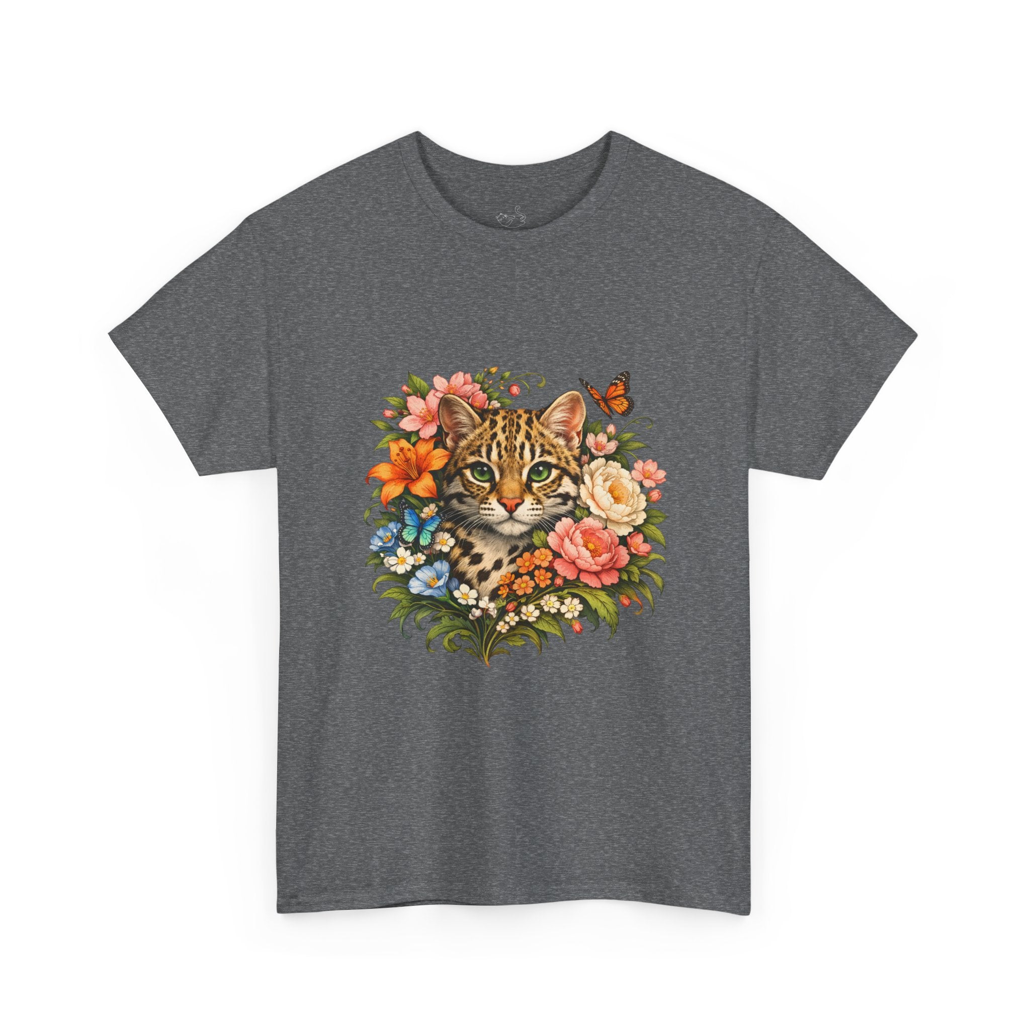 Mini Leopard Floral Cat T-Shirt — Cute Floral Graphic Tee for Cat Lovers