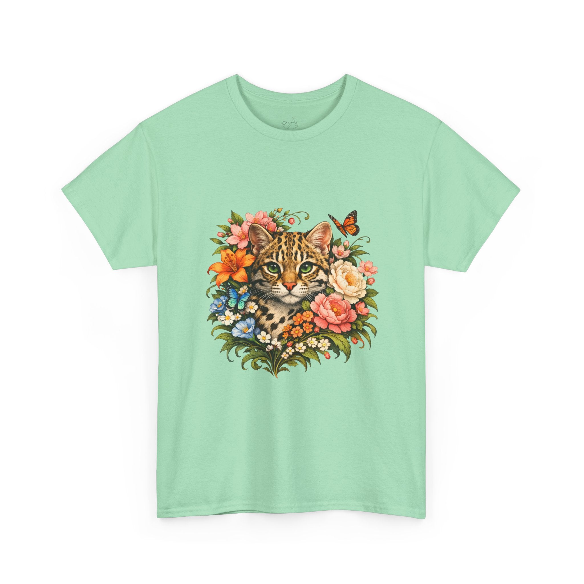 Mini Leopard Floral Cat T-Shirt — Cute Floral Graphic Tee for Cat Lovers