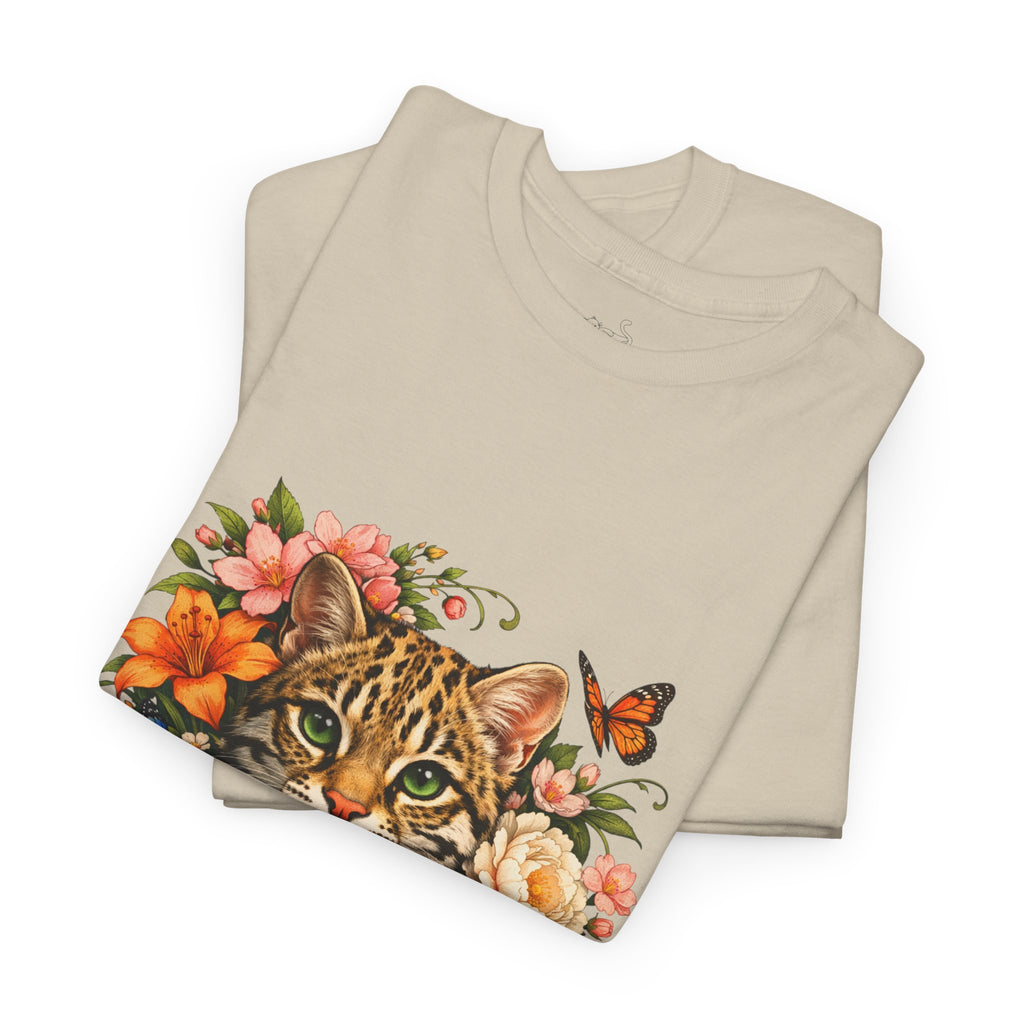Mini Leopard Floral Cat T-Shirt — Cute Floral Graphic Tee for Cat Lovers