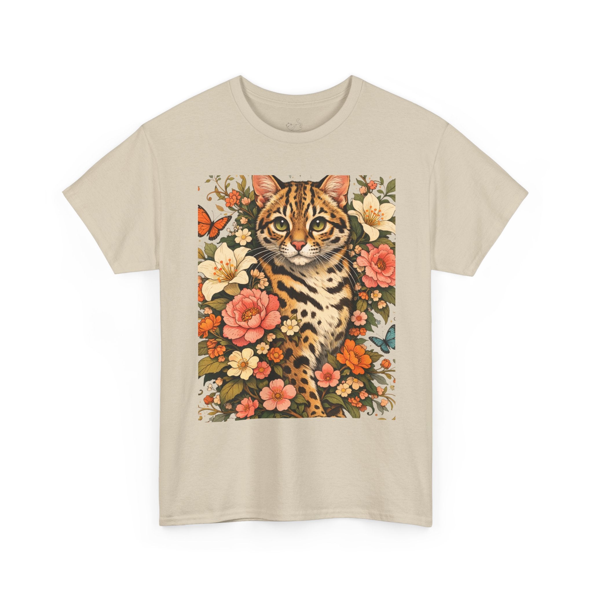 Mini Leopard Floral Cat T-Shirt — Cute Vibrant Graphic Tee for Cat Lovers