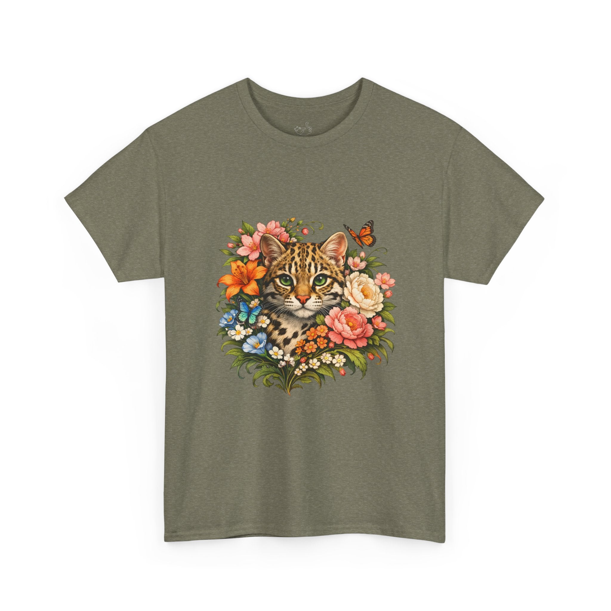 Mini Leopard Floral Cat T-Shirt — Cute Floral Graphic Tee for Cat Lovers