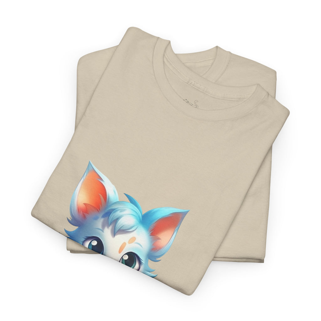 Cute Blue & White Fluffy Cat T-Shirt — Big-Eyed Cat Graphic Tee