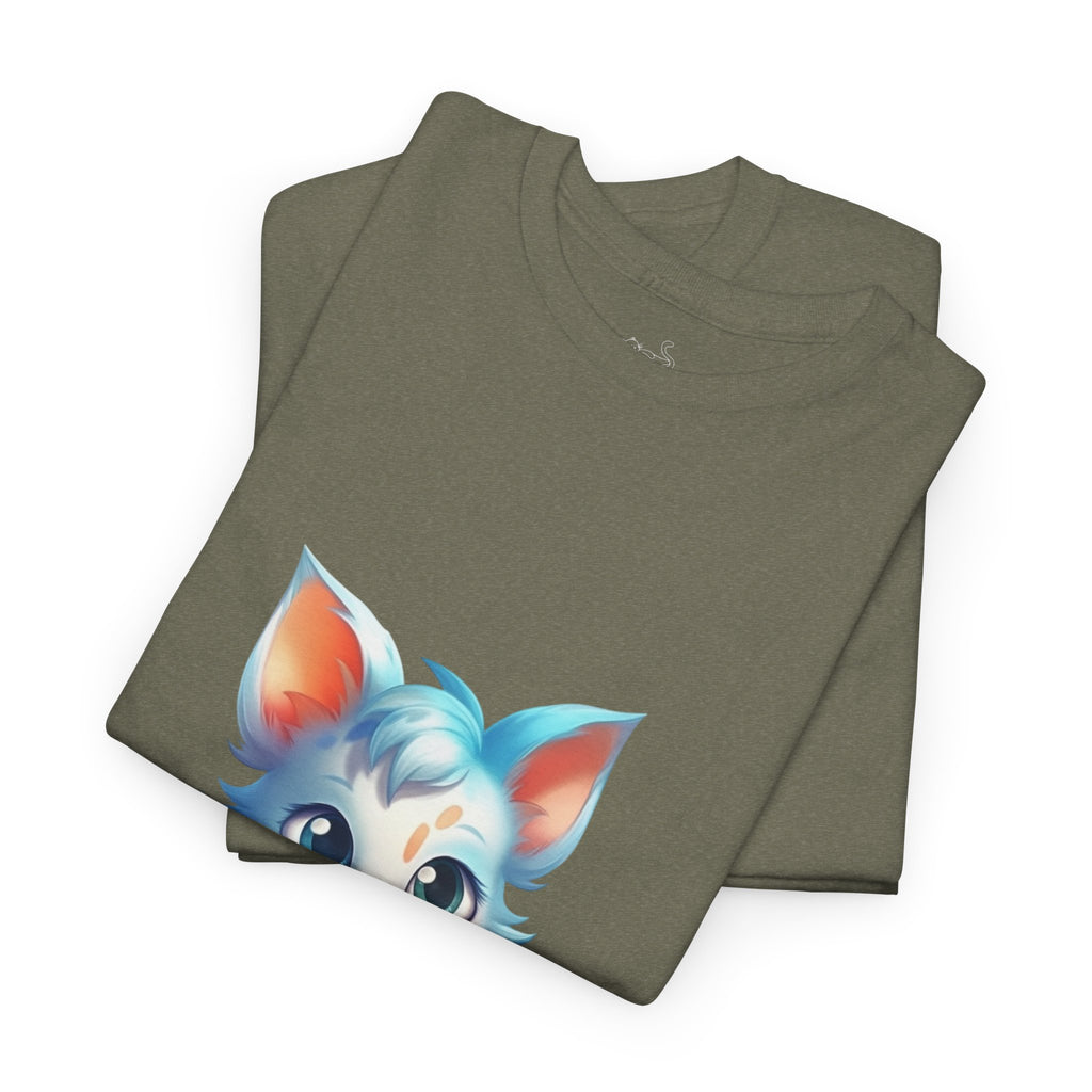 Cute Blue & White Fluffy Cat T-Shirt — Big-Eyed Cat Graphic Tee