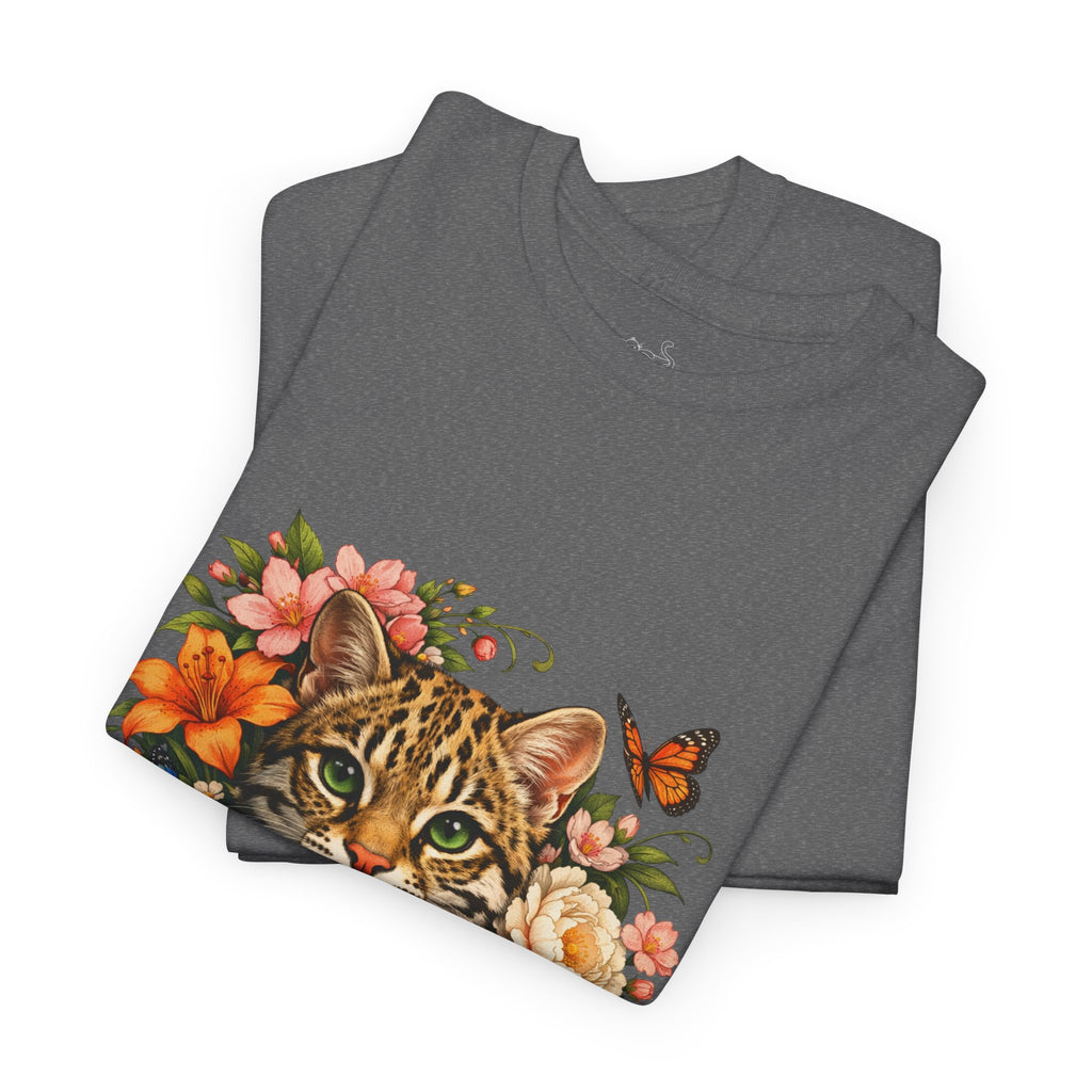 Mini Leopard Floral Cat T-Shirt — Cute Floral Graphic Tee for Cat Lovers