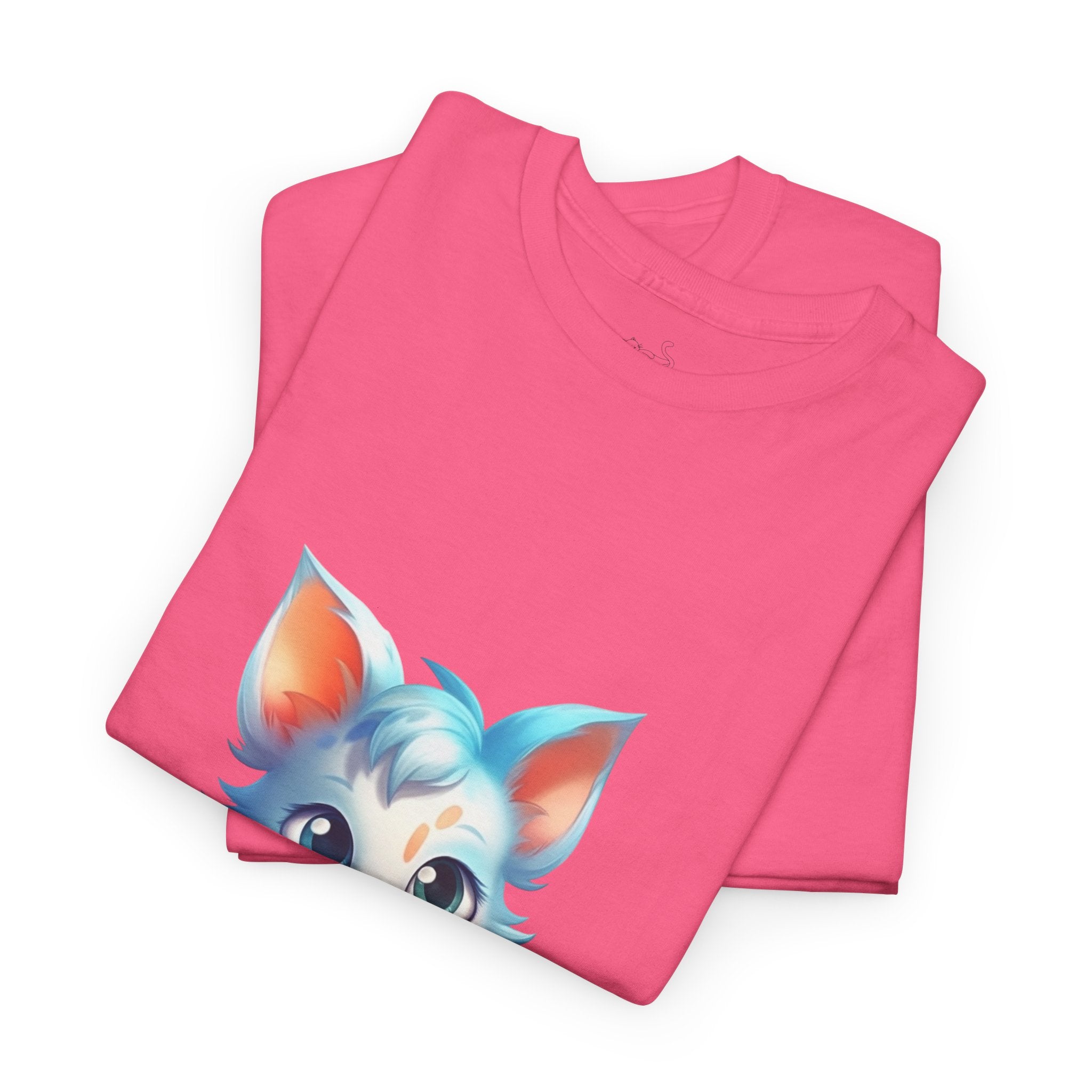 Cute Blue & White Fluffy Cat T-Shirt — Big-Eyed Cat Graphic Tee
