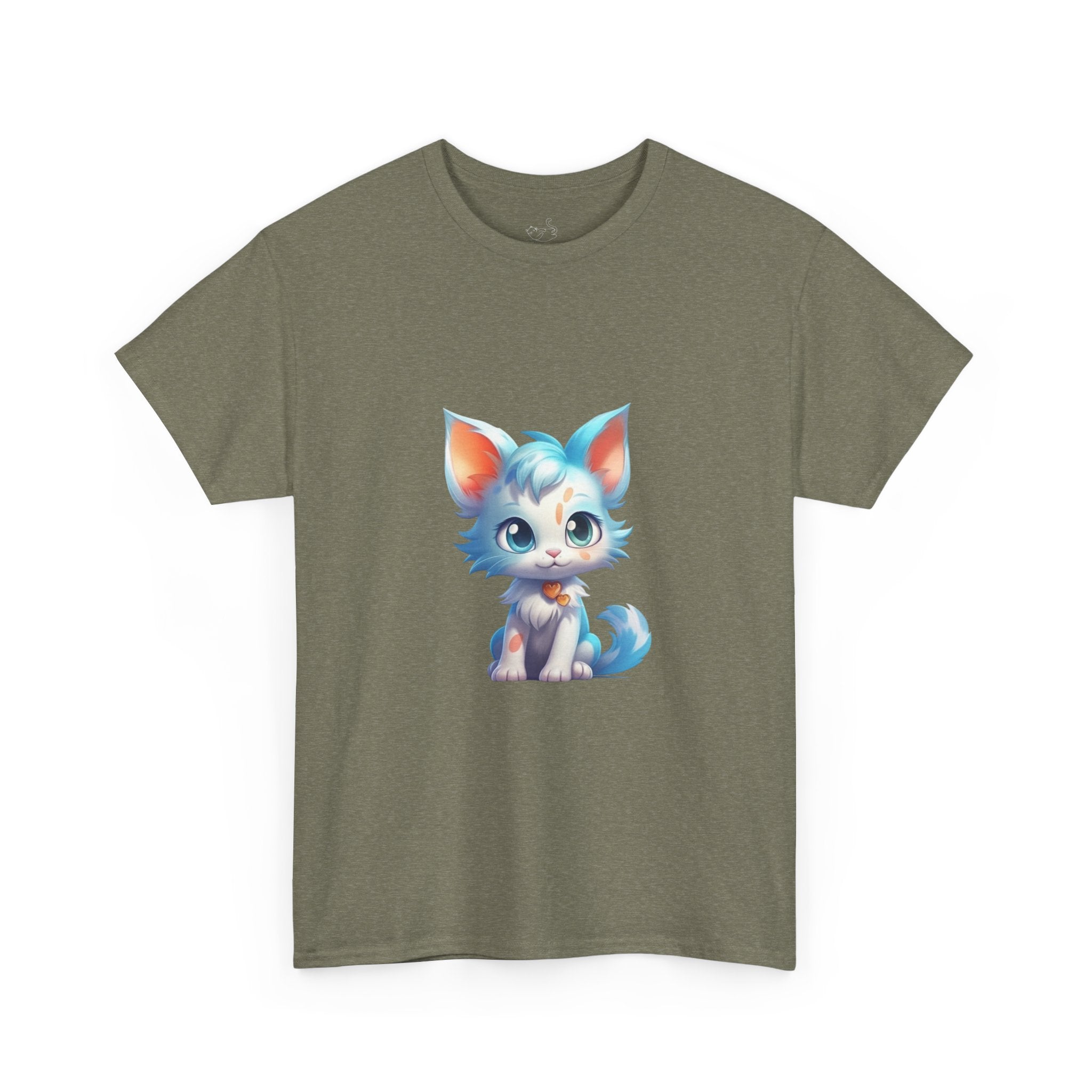 Cute Blue & White Fluffy Cat T-Shirt — Big-Eyed Cat Graphic Tee