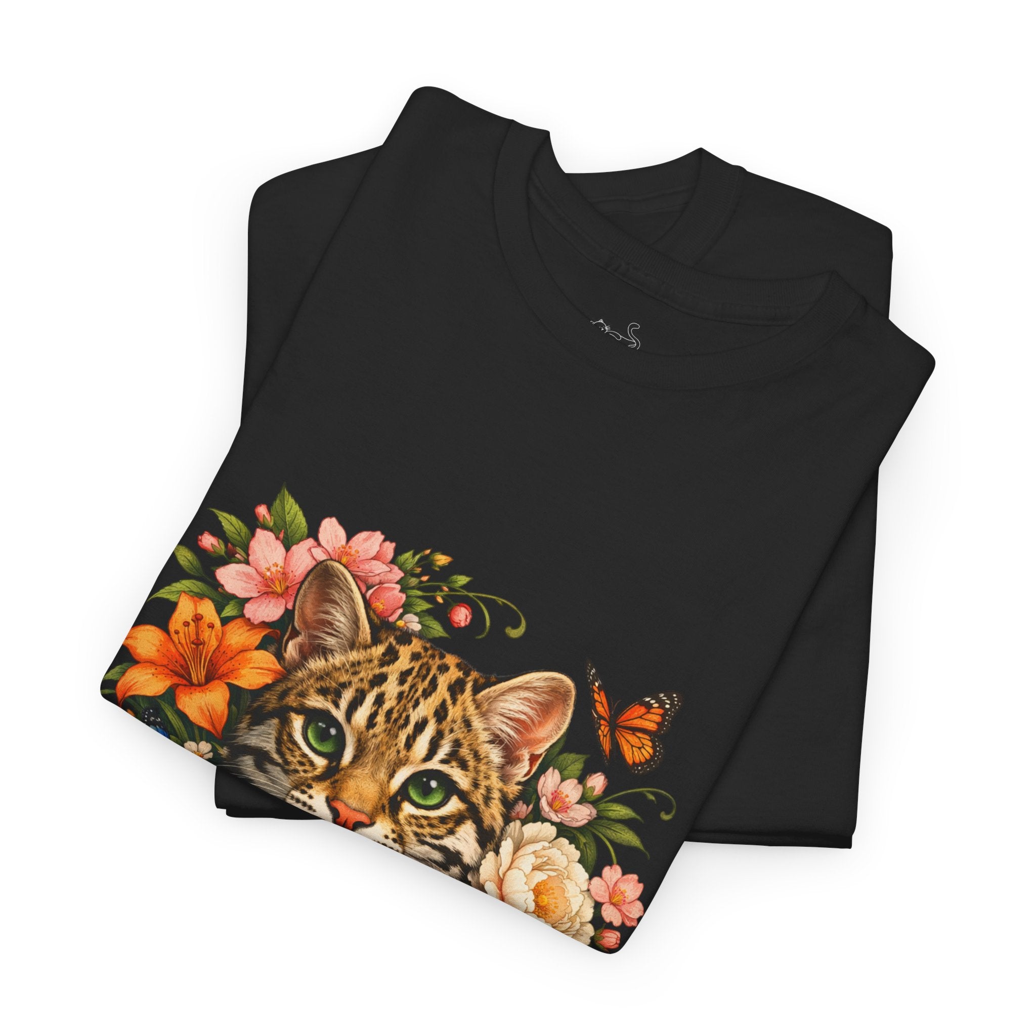 Mini Leopard Floral Cat T-Shirt — Cute Floral Graphic Tee for Cat Lovers