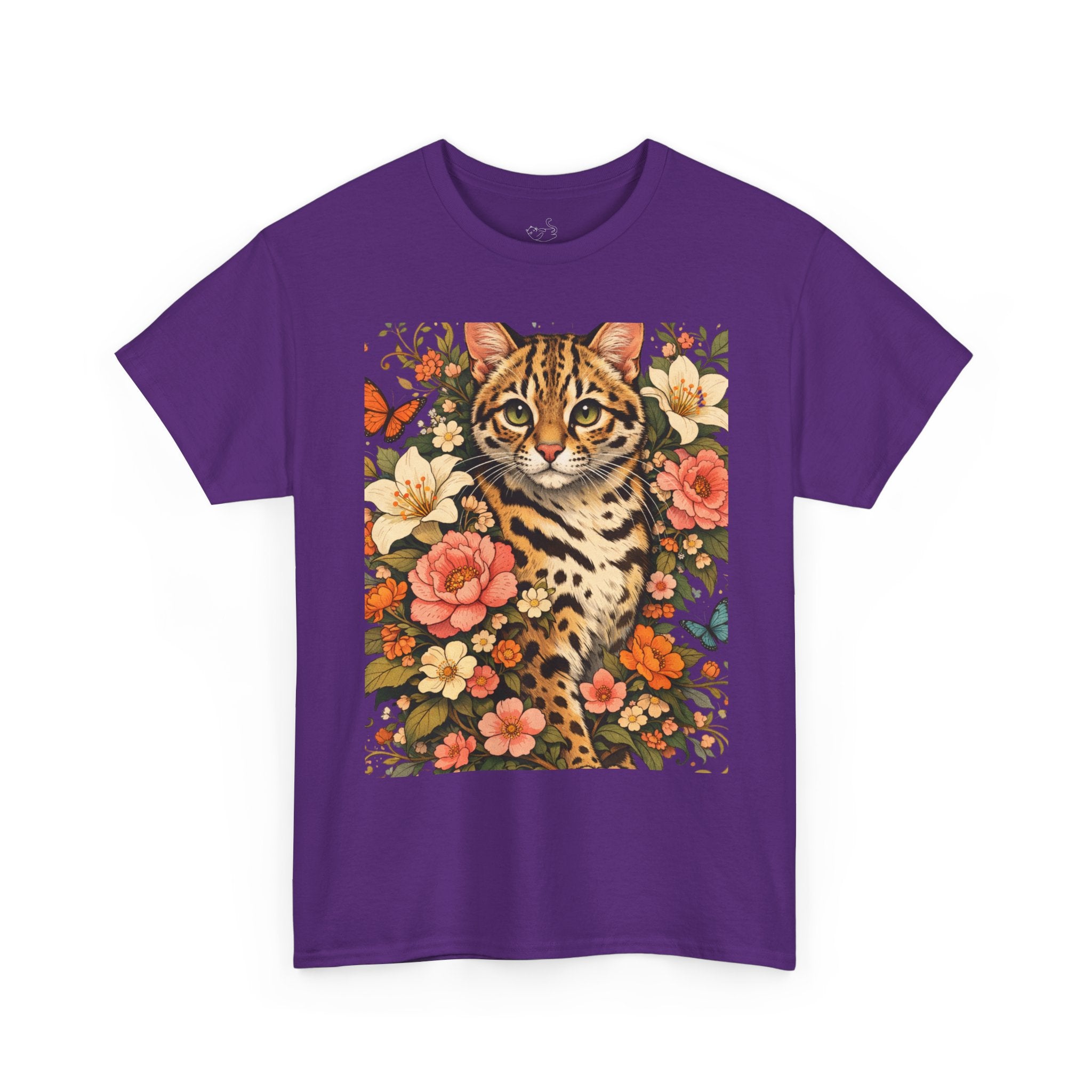 Mini Leopard Floral Cat T-Shirt — Cute Vibrant Graphic Tee for Cat Lovers