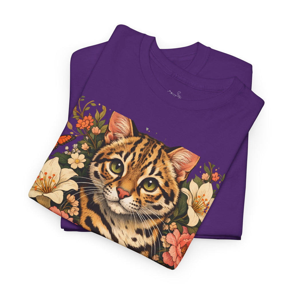 Mini Leopard Floral Cat T-Shirt — Cute Vibrant Graphic Tee for Cat Lovers