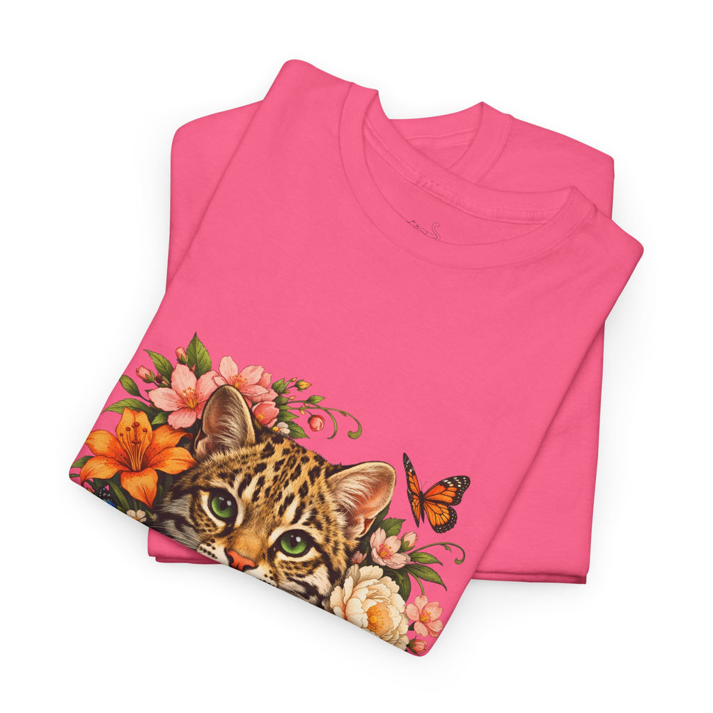 Mini Leopard Floral Cat T-Shirt — Cute Floral Graphic Tee for Cat Lovers