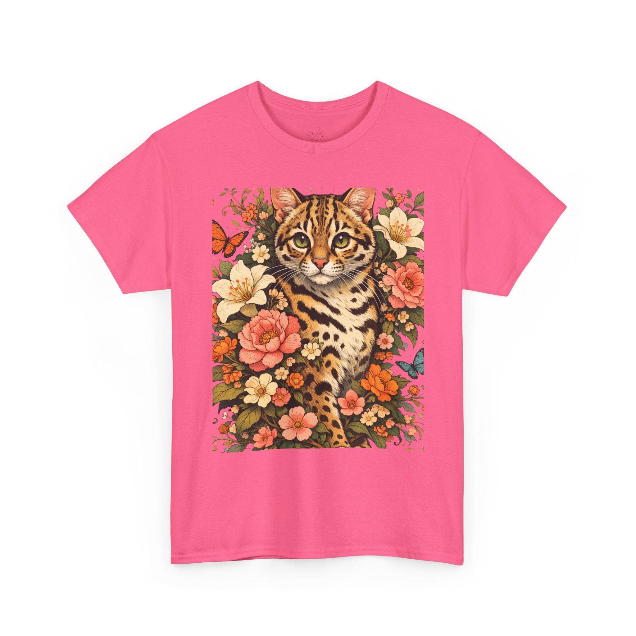 Mini Leopard Floral Cat T-Shirt — Cute Vibrant Graphic Tee for Cat Lovers