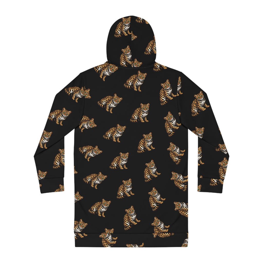 Ocelot Leopard Hoodie Dress — Allover Print Cozy Animal Sweatshirt Dress