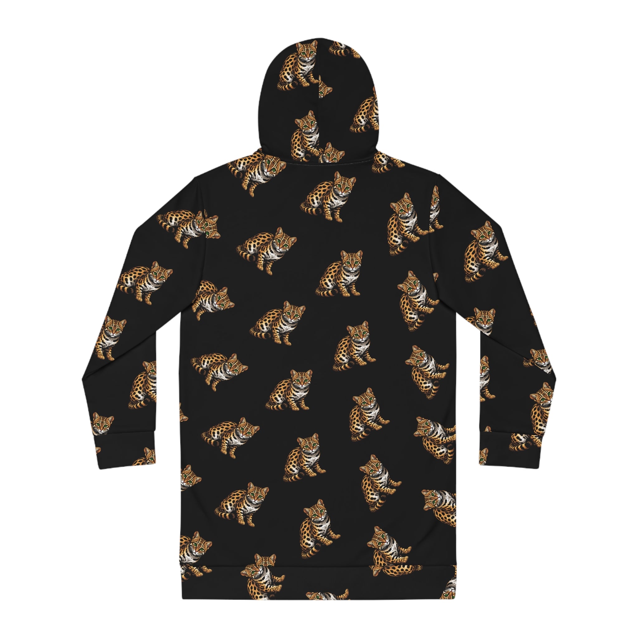 Ocelot Leopard Hoodie Dress — Allover Print Cozy Animal Sweatshirt Dress