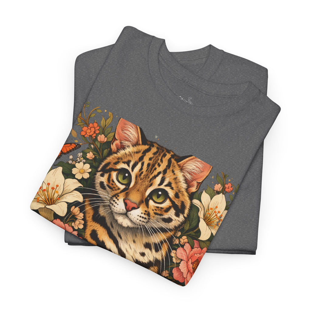 Mini Leopard Floral Cat T-Shirt — Cute Vibrant Graphic Tee for Cat Lovers