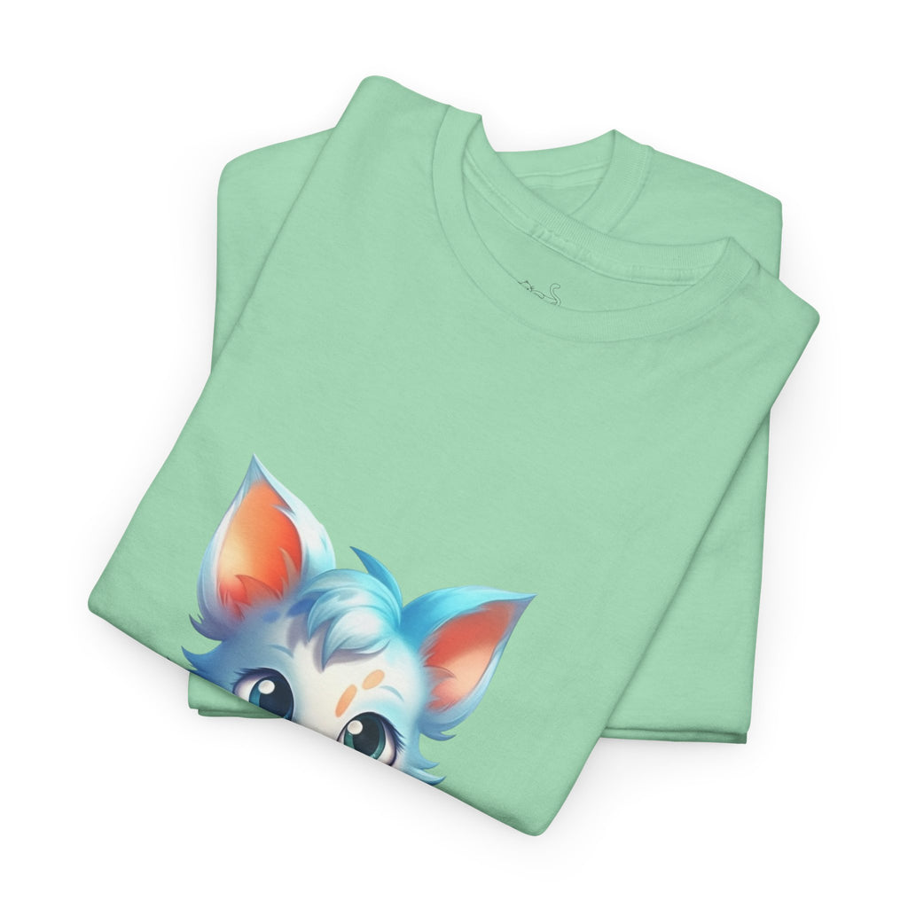 Cute Blue & White Fluffy Cat T-Shirt — Big-Eyed Cat Graphic Tee