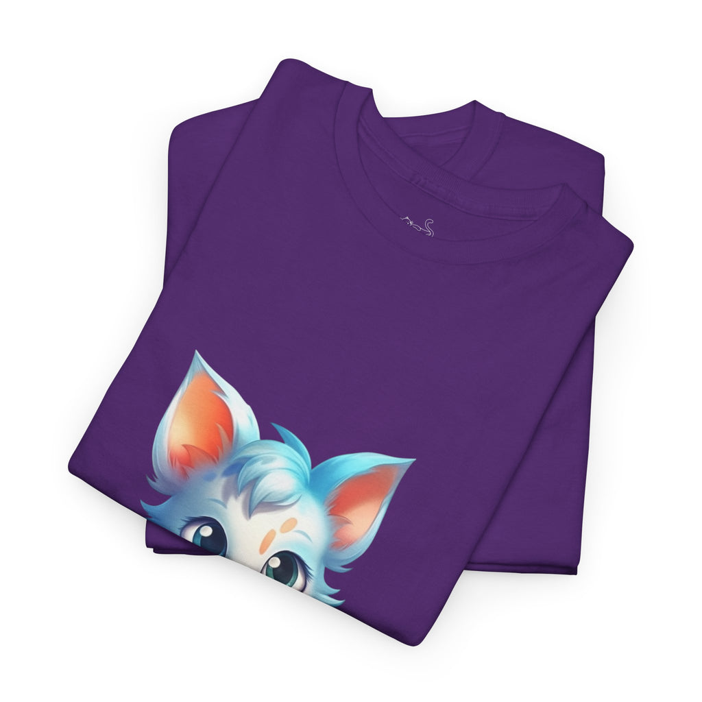 Cute Blue & White Fluffy Cat T-Shirt — Big-Eyed Cat Graphic Tee