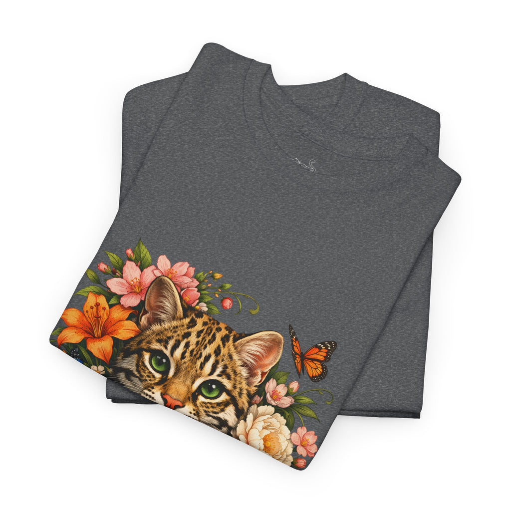 Mini Leopard Floral Cat T-Shirt — Cute Floral Graphic Tee for Cat Lovers