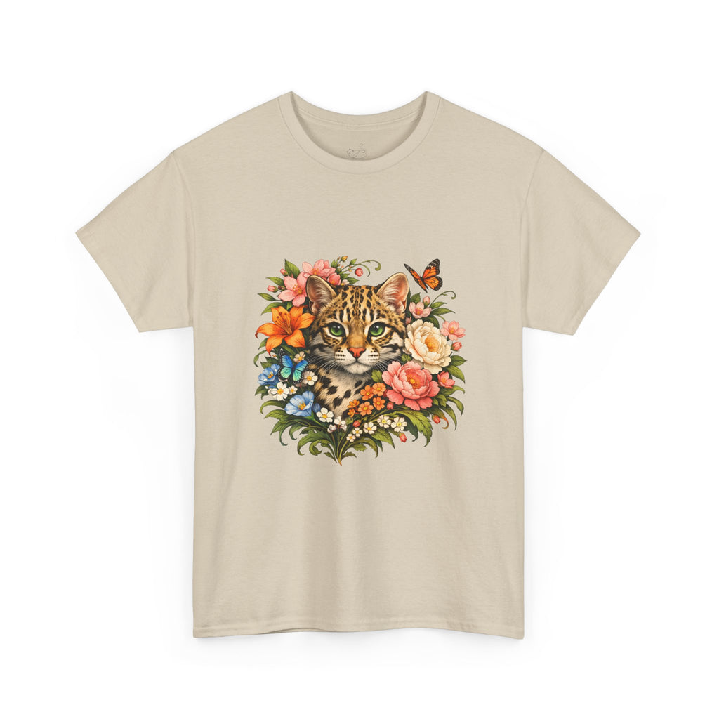 Mini Leopard Floral Cat T-Shirt — Cute Floral Graphic Tee for Cat Lovers