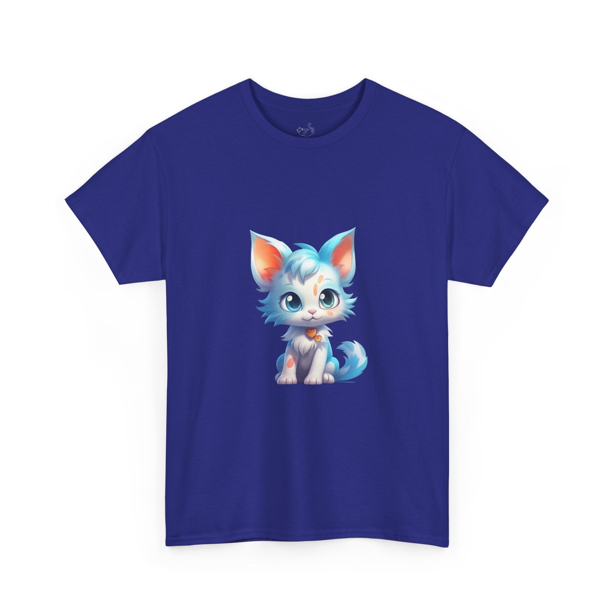 Cute Blue & White Fluffy Cat T-Shirt — Big-Eyed Cat Graphic Tee