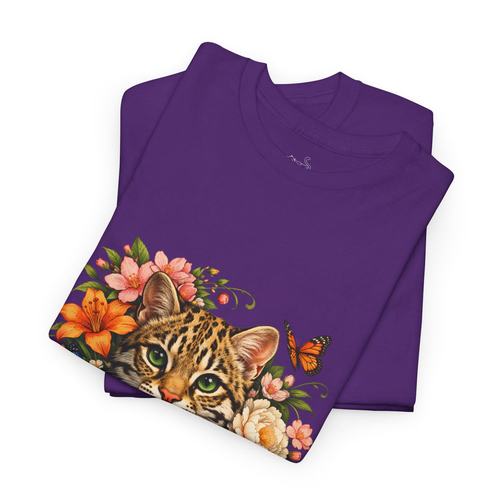 Mini Leopard Floral Cat T-Shirt — Cute Floral Graphic Tee for Cat Lovers